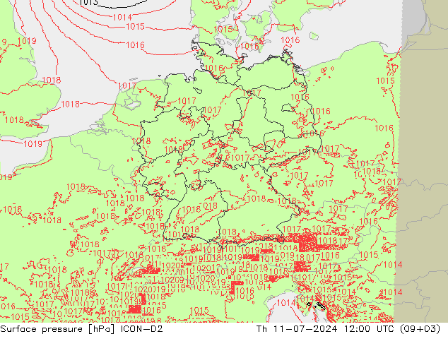 地面气压 ICON-D2 星期四 11.07.2024 12 UTC
