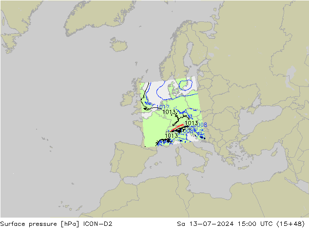 地面气压 ICON-D2 星期六 13.07.2024 15 UTC