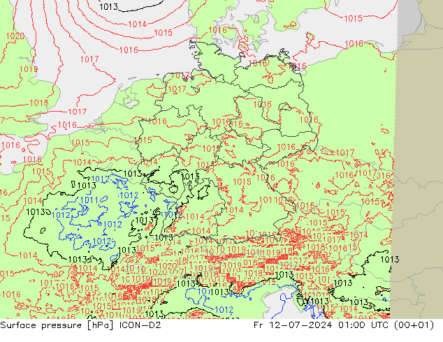 地面气压 ICON-D2 星期五 12.07.2024 01 UTC