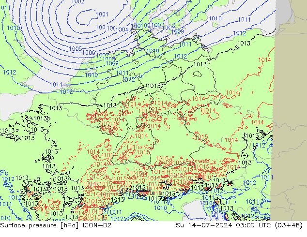 地面气压 ICON-D2 星期日 14.07.2024 03 UTC