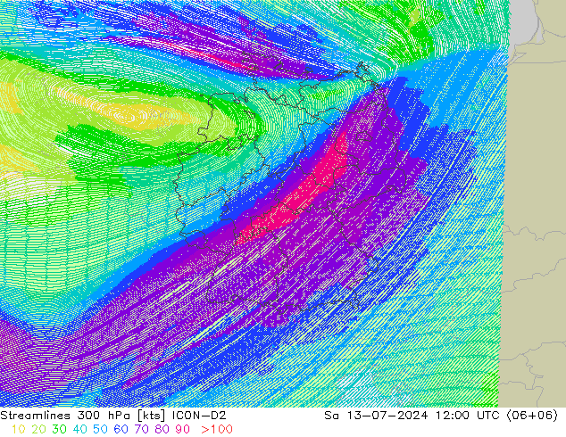 风 300 hPa ICON-D2 星期六 13.07.2024 12 UTC