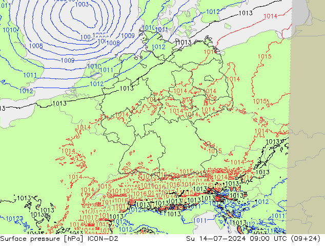 地面气压 ICON-D2 星期日 14.07.2024 09 UTC
