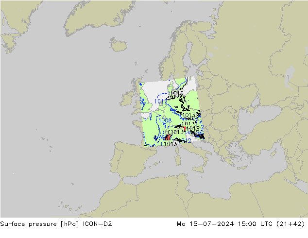 Luchtdruk (Grond) ICON-D2 ma 15.07.2024 15 UTC