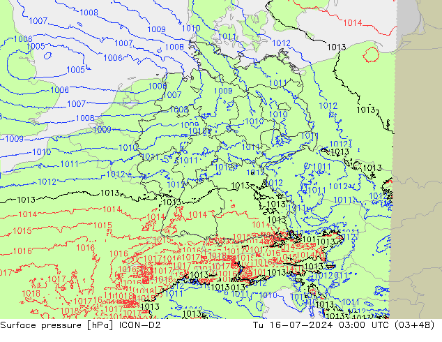 地面气压 ICON-D2 星期二 16.07.2024 03 UTC