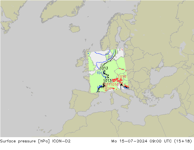 Luchtdruk (Grond) ICON-D2 ma 15.07.2024 09 UTC