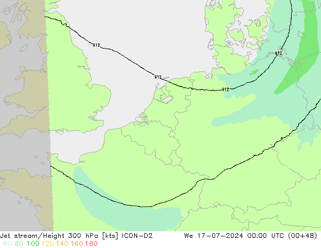 高速氣流 ICON-D2 星期三 17.07.2024 00 UTC