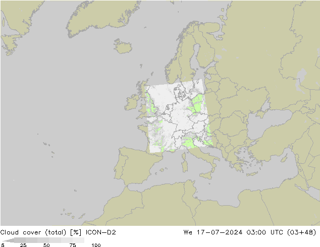 Bewolking (Totaal) ICON-D2 wo 17.07.2024 03 UTC