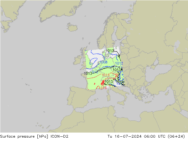 Luchtdruk (Grond) ICON-D2 di 16.07.2024 06 UTC