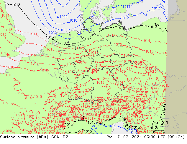 地面气压 ICON-D2 星期三 17.07.2024 00 UTC