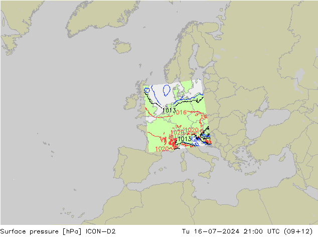 地面气压 ICON-D2 星期二 16.07.2024 21 UTC