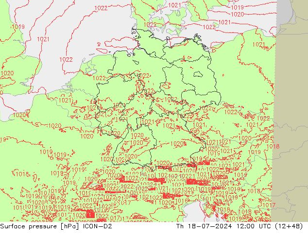 地面气压 ICON-D2 星期四 18.07.2024 12 UTC