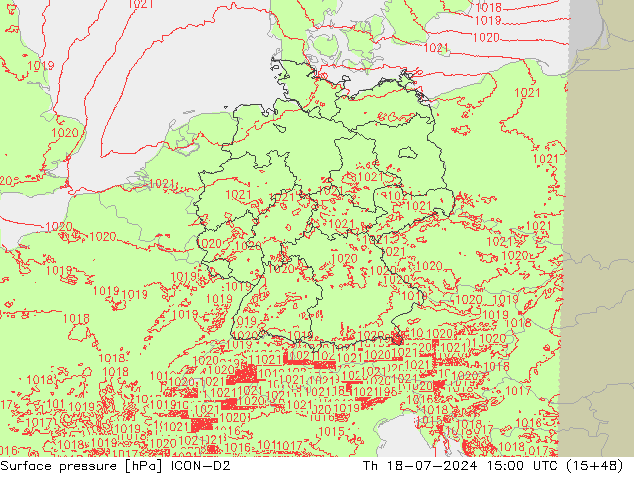 地面气压 ICON-D2 星期四 18.07.2024 15 UTC