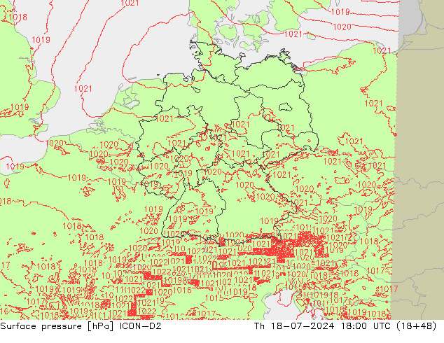 地面气压 ICON-D2 星期四 18.07.2024 18 UTC