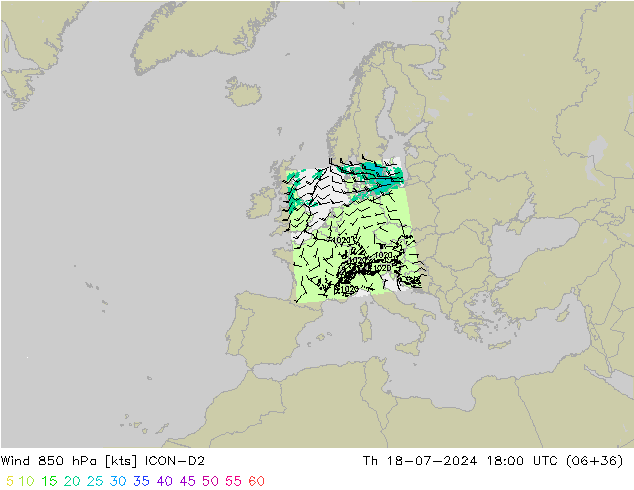 Wind 850 hPa ICON-D2 do 18.07.2024 18 UTC