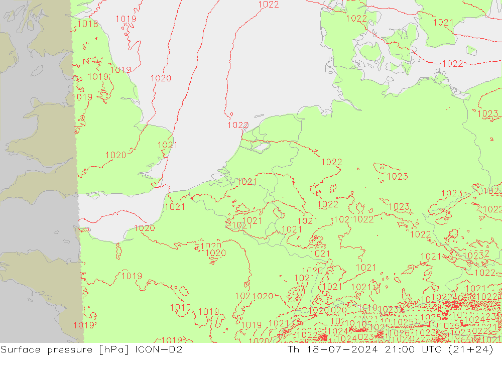Luchtdruk (Grond) ICON-D2 do 18.07.2024 21 UTC
