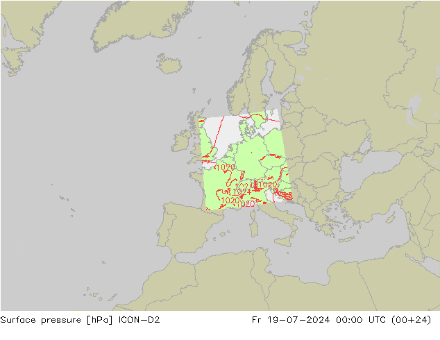 地面气压 ICON-D2 星期五 19.07.2024 00 UTC