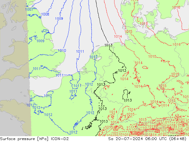 地面气压 ICON-D2 星期六 20.07.2024 06 UTC