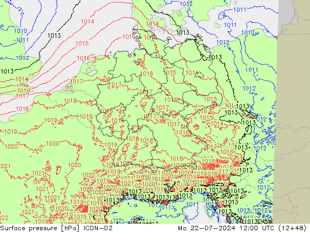 地面气压 ICON-D2 星期一 22.07.2024 12 UTC