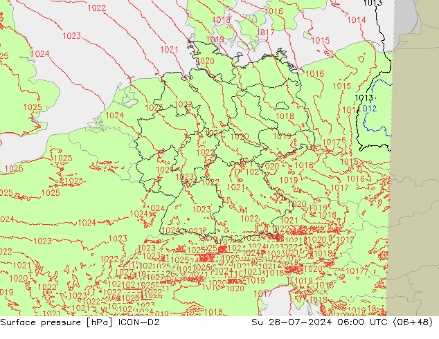 地面气压 ICON-D2 星期日 28.07.2024 06 UTC