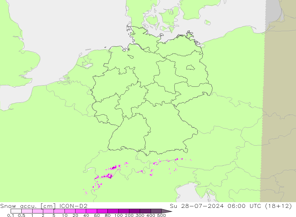 Totale sneeuw ICON-D2 zo 28.07.2024 06 UTC