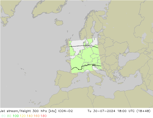 高速氣流 ICON-D2 星期二 30.07.2024 18 UTC