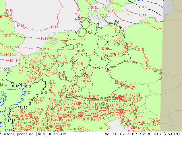 地面气压 ICON-D2 星期三 31.07.2024 06 UTC