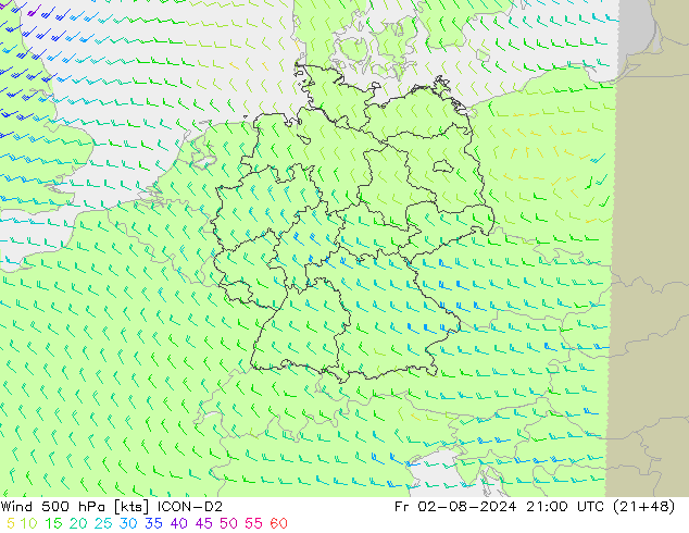 Wind 500 hPa ICON-D2 vr 02.08.2024 21 UTC