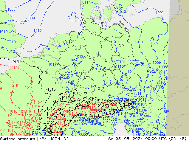 Luchtdruk (Grond) ICON-D2 za 03.08.2024 00 UTC