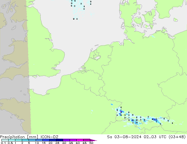 降水 ICON-D2 星期六 03.08.2024 03 UTC