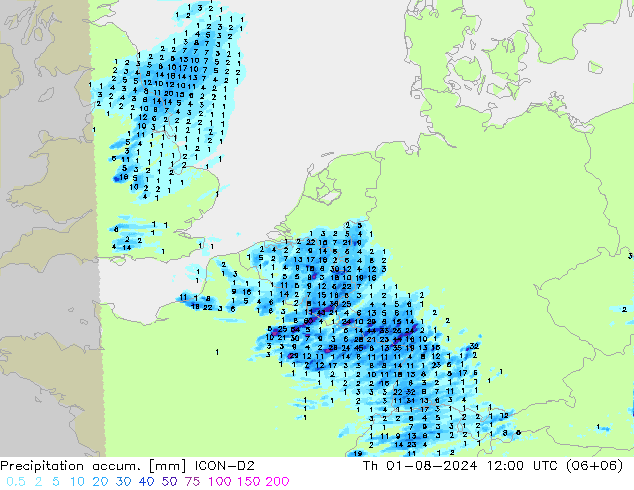 Totale neerslag ICON-D2 do 01.08.2024 12 UTC