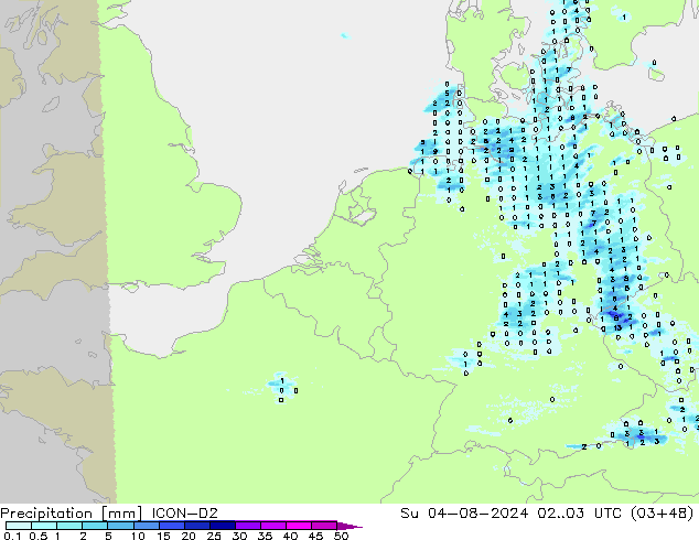 Neerslag ICON-D2 zo 04.08.2024 03 UTC