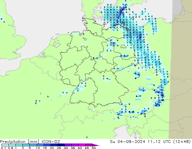 降水 ICON-D2 星期日 04.08.2024 12 UTC