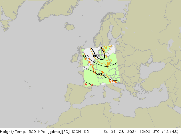 Hoogte/Temp. 500 hPa ICON-D2 zo 04.08.2024 12 UTC