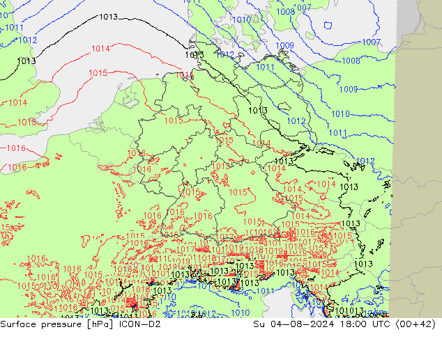 地面气压 ICON-D2 星期日 04.08.2024 18 UTC