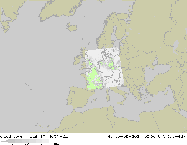 Bewolking (Totaal) ICON-D2 ma 05.08.2024 06 UTC