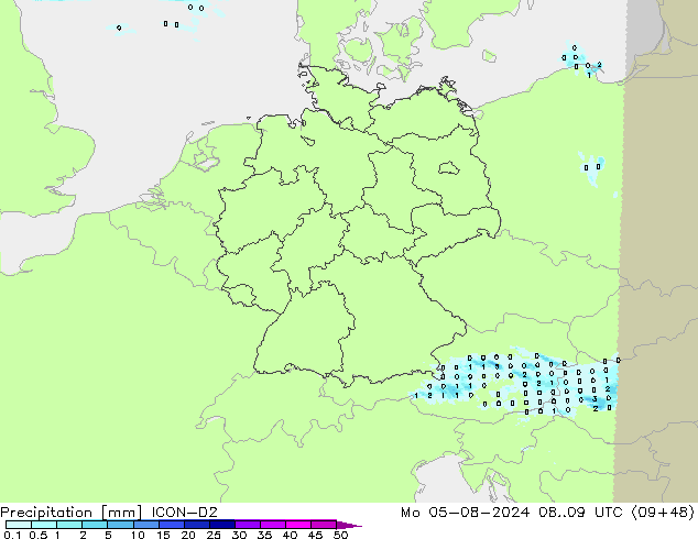 Neerslag ICON-D2 ma 05.08.2024 09 UTC