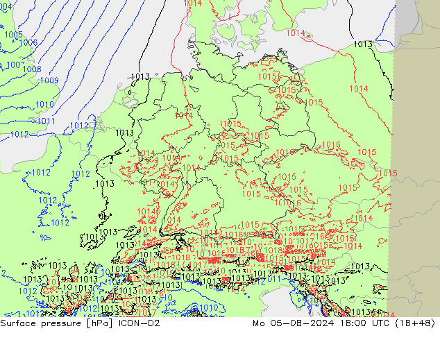 Luchtdruk (Grond) ICON-D2 ma 05.08.2024 18 UTC