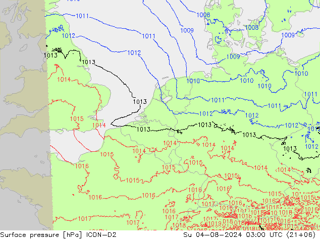 地面气压 ICON-D2 星期日 04.08.2024 03 UTC