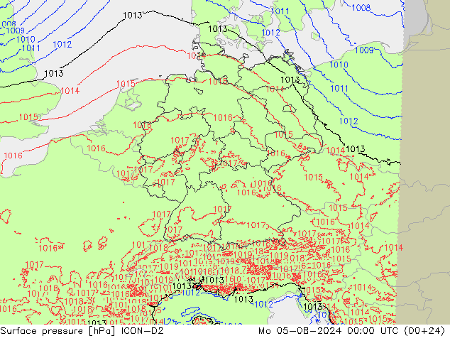 Luchtdruk (Grond) ICON-D2 ma 05.08.2024 00 UTC