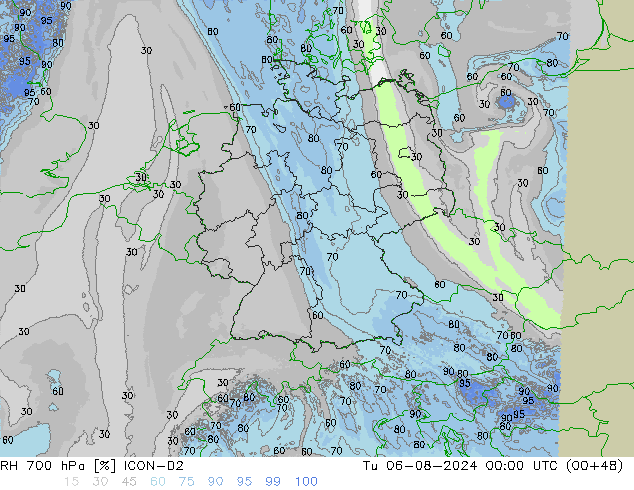 RV 700 hPa ICON-D2 di 06.08.2024 00 UTC