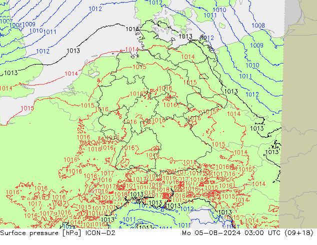 Luchtdruk (Grond) ICON-D2 ma 05.08.2024 03 UTC