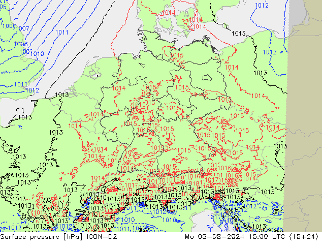 Luchtdruk (Grond) ICON-D2 ma 05.08.2024 15 UTC