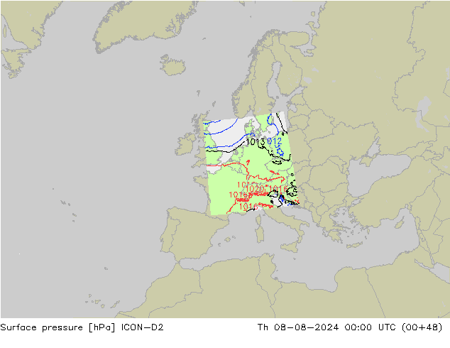 地面气压 ICON-D2 星期四 08.08.2024 00 UTC
