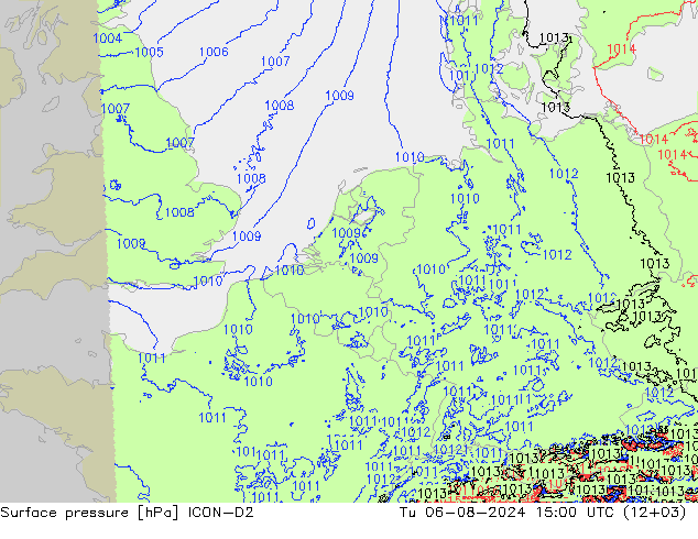 Luchtdruk (Grond) ICON-D2 di 06.08.2024 15 UTC