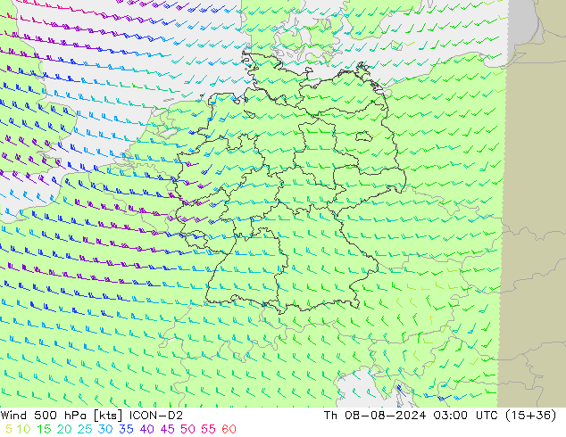 Wind 500 hPa ICON-D2 do 08.08.2024 03 UTC