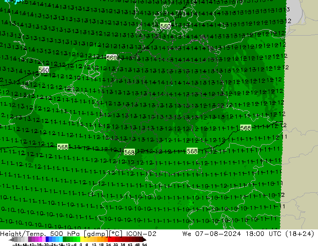 Hoogte/Temp. 500 hPa ICON-D2 wo 07.08.2024 18 UTC