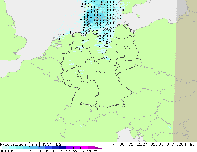 Neerslag ICON-D2 vr 09.08.2024 06 UTC