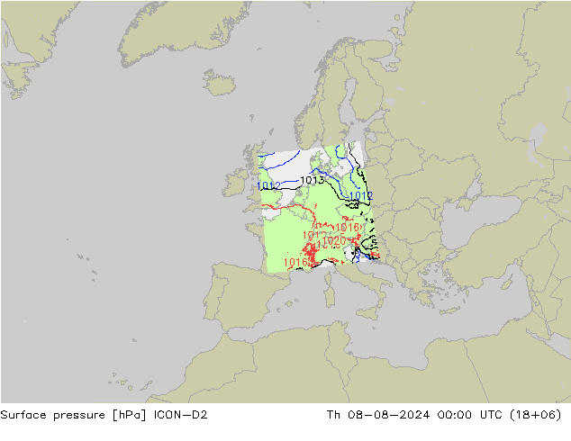 地面气压 ICON-D2 星期四 08.08.2024 00 UTC