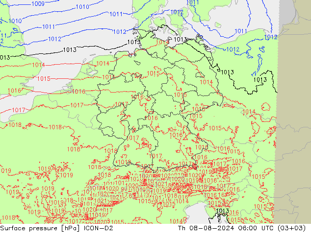 Luchtdruk (Grond) ICON-D2 do 08.08.2024 06 UTC