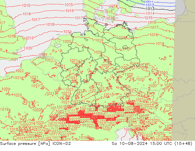 Luchtdruk (Grond) ICON-D2 za 10.08.2024 15 UTC